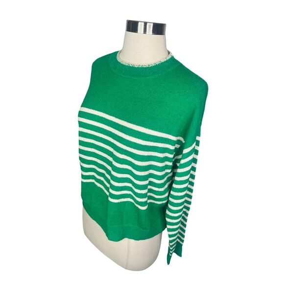 Monrow Boucle Knit Stripe Sweater - Parsley / Cream - Size Medium - Picture 3 of 5